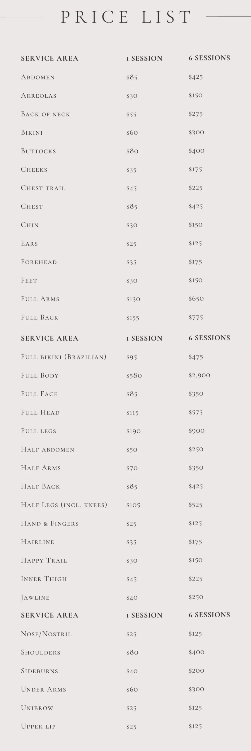 Revive Beauty Bar Laser Hair Removal Prices